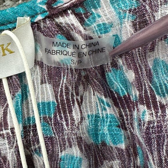 Ramy Brook Blouse Womens Small Wine Blue Pullover Sidney Printed Flutter Sleeve - Picture 8 of 11